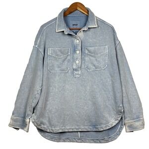 Aerie Women Oversized Henley Sweatshirt Shacket Shirt Jacket XS Grunge Slouchy